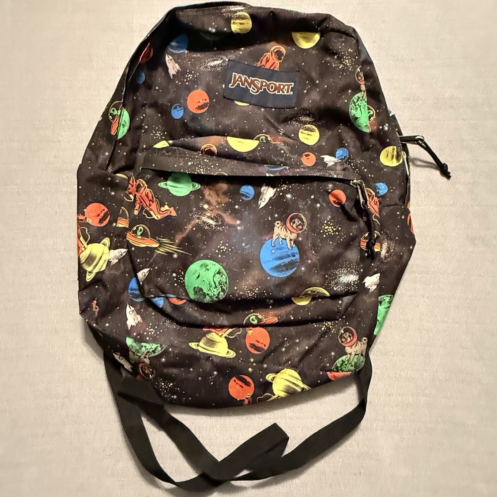 JanSport Backpack Space Galaxy Planets Astronaut Rocket UFO School Bag Black
